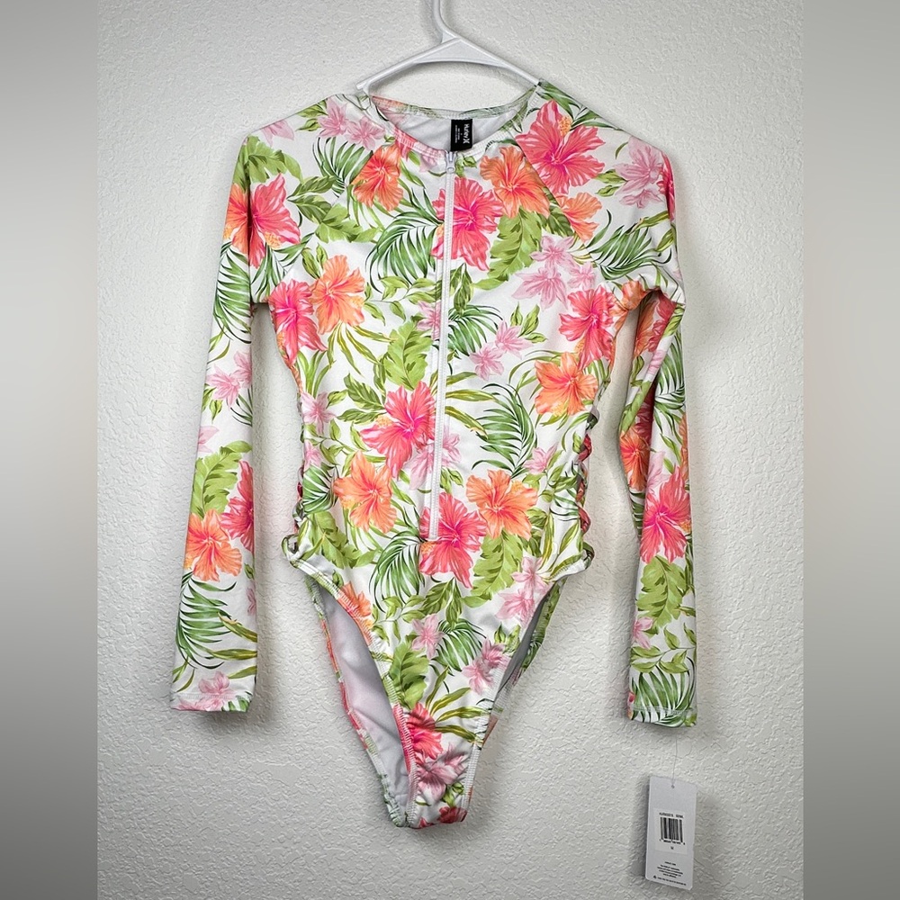 HURLEY Women’s Surf Floral With Zipper Swimsuit Size M - Picture 2 of 9